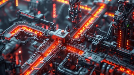 Advanced Cybersecurity Network with Glowing Red Data Streams and Complex Circuitry Representing Digital Protection and Personal Data Security