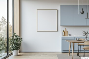 Poster Mockup in Kitchen Interior with White Wall created with Generative AI