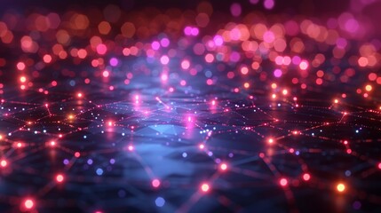 Obraz premium Futuristic Background with Glowing Neon Lights and Abstract Geometric Patterns in a High-Tech Digital Landscape