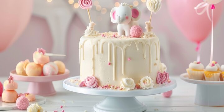 Second Birthday Cake with Elephant Theme, Cake Pops, and Treats