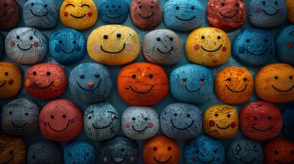 Obraz premium Colorful Smiling Painted Rocks Representing Friendship and Happiness for Friendship Day Celebration