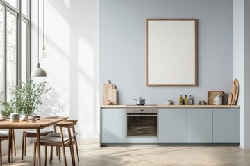 Poster Mockup in Kitchen Interior with White Wall created with Generative AI
