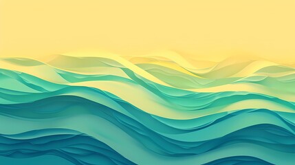 Abstract waves of colorful ocean at sunset with a warm yellow sky.