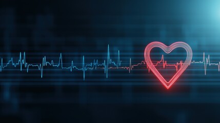Heart Disease Awareness Concept: Heartbeat Line Forming Heart Shape on High Contrast Background with Copy Space