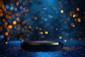 Elegant Black and Gold Podium with Sparkling Bokeh Lights