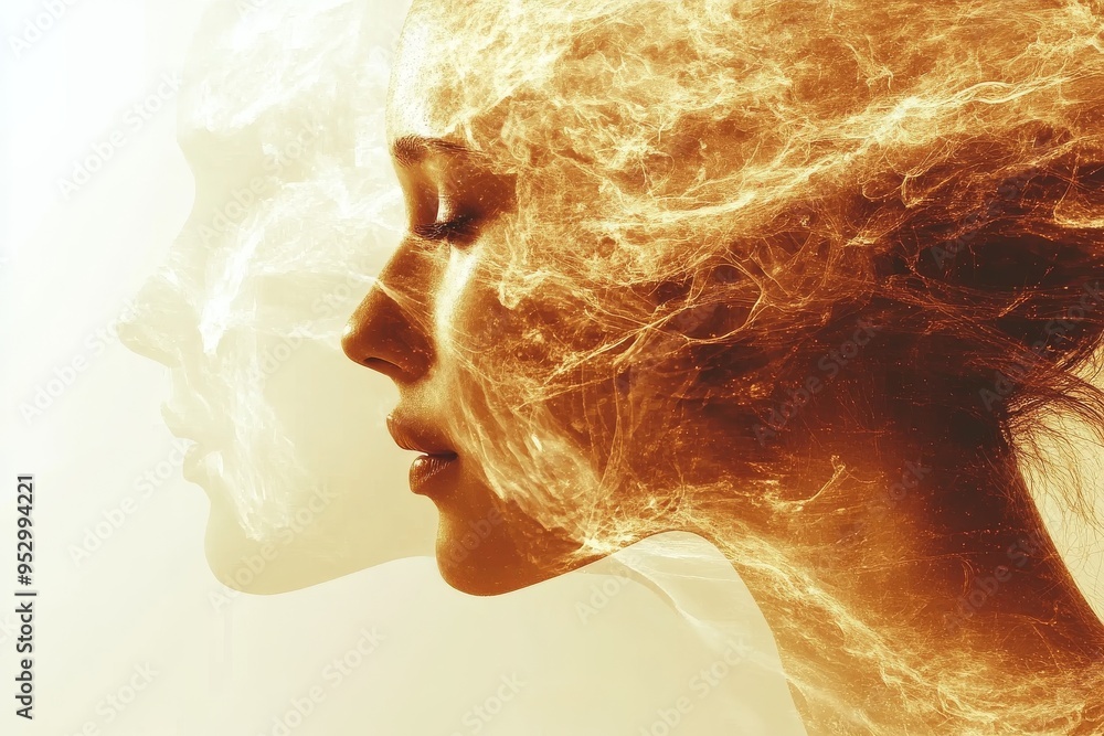 Poster silhouette of a woman with glowing brain patterns symbolizing cognitive insight emotional reflection