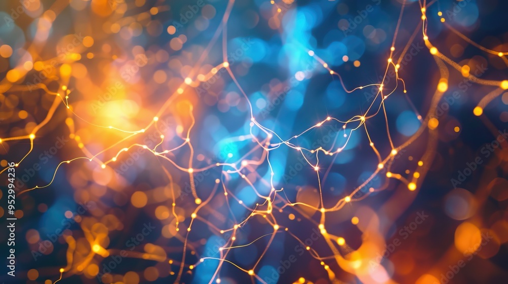 Poster abstract glittering network with bokeh lights
