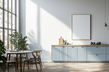 Poster Mockup in Kitchen Interior with White Wall created with Generative AI