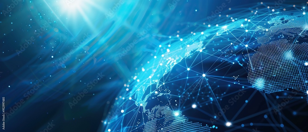 Poster abstract digital world with interconnected nodes