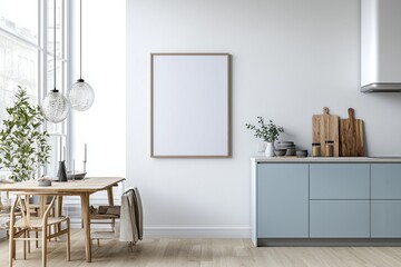 Poster Mockup in Kitchen Interior with White Wall created with Generative AI