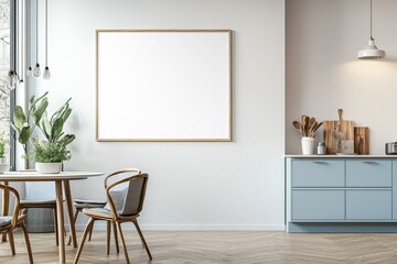 Poster Mockup in Kitchen Interior with White Wall created with Generative AI