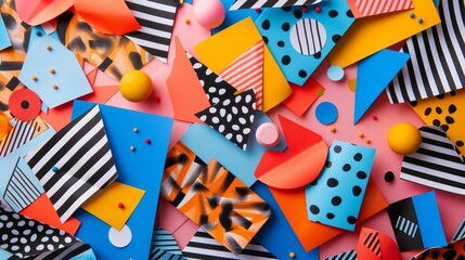 Obraz premium Vibrant Abstract Paper Arts Collage with Geometric Shapes and Bold Patterns in a Colorful Composition