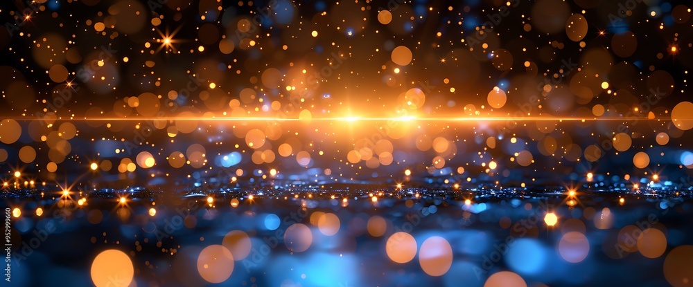 Poster abstract background with bokeh lights and a glowing line.