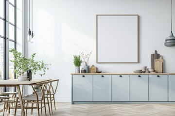 Poster Mockup in Kitchen Interior with White Wall created with Generative AI