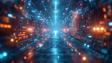 Fototapeta premium Futuristic Digital Background with Neon Lights and High-Tech Circuitry for Sci-Fi and Technology Themes