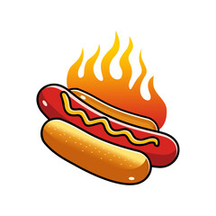 Hot dog logo vector illustration template with burning fire