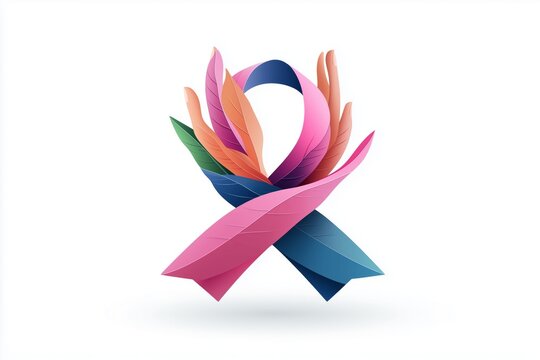 Abstract logo illustration of pink breast cancer awareness ribbon, symbolizing support and advocacy. Health and awareness concept