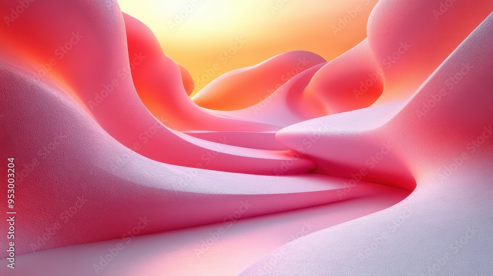 Poster 3d render of a modern minimal serpentine shape with an abstract pink background