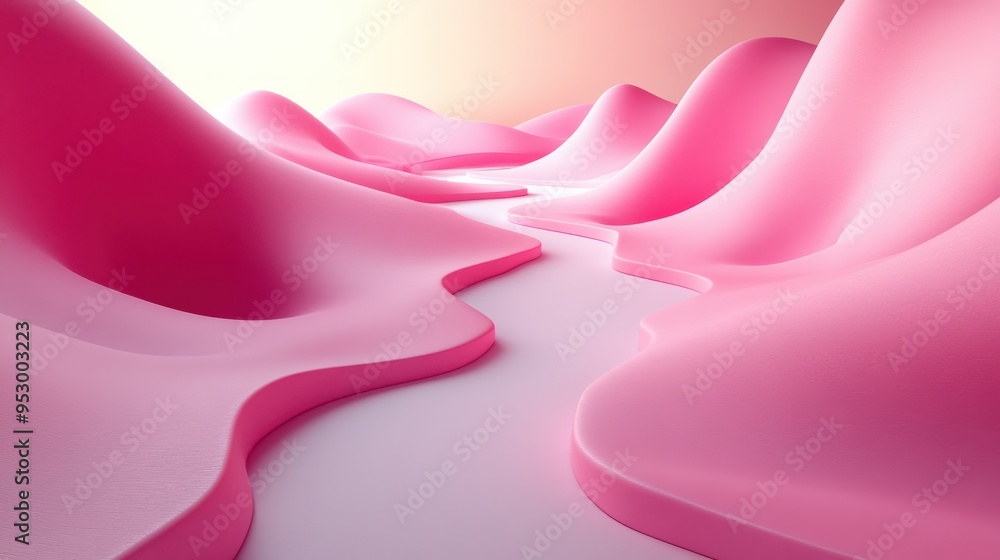 Poster 3d render of a modern minimal serpentine shape with an abstract pink background