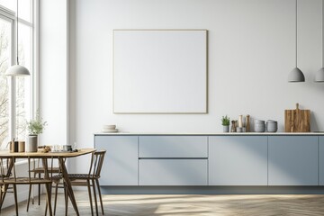 Poster Mockup in Kitchen Interior with White Wall created with Generative AI