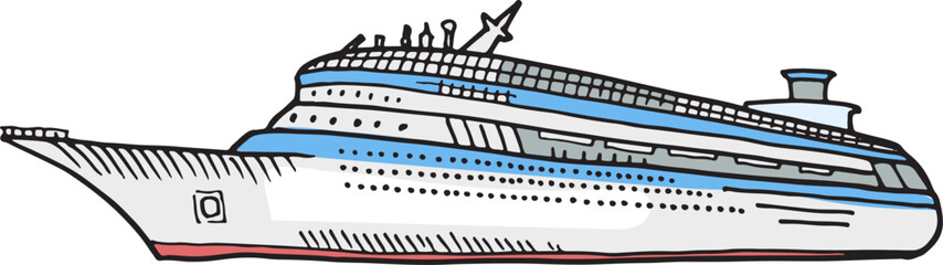 Cruise liner drawing. Marine vacation color doodle