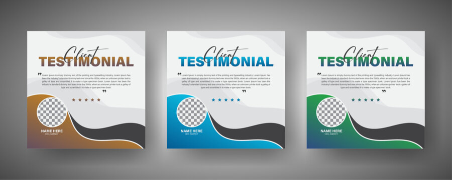 Creative, modern, stylish, abstract client testimonial template, elegant customer feedback or review design colorful bundle Set.
