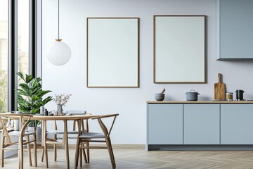 Poster Mockup in Kitchen Interior with White Wall created with Generative AI