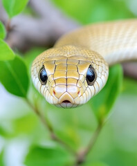 Obraz premium 巳年の神様、美しいヘビの顔。Generative AI