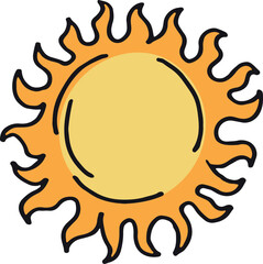 Sun shining doodle. Hot summer weather symbol