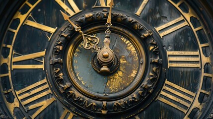 Obraz premium Old-fashioned clock face --ar 16:9 --v 6 Job ID: 0d02f8b2-ddfb-416d-bbd2-a5f948d42ad5