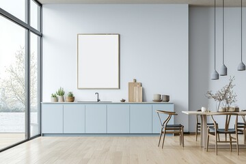 Poster Mockup in Kitchen Interior with White Wall created with Generative AI