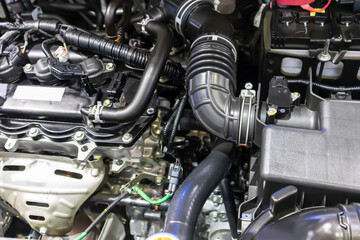 focused on the automotive industry within the contemporary new automobile engine room, machine...