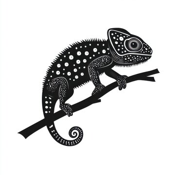 recommend clip art: Stealthy Chameleon Silhouette - Reptile Camouflaged in Black, Isolated on White Background