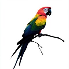 Fototapeta premium Majestic Silhouette of Perched Tropical Parrot in Vibrant Form on White Background