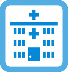 Fototapeta premium 병원 아이콘, 의료 시설 심볼, 파란색 십자 디자인