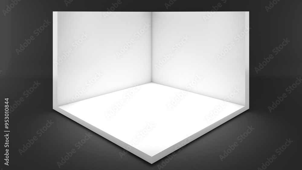 Poster white box on black background ,empty space in a white room. ,3d rendering