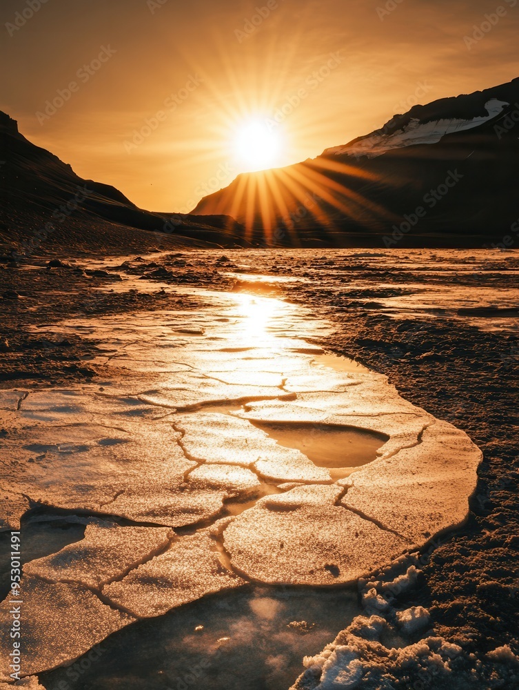 Aufkleber glaciers melt under the intense sun, creating shimmering surfaces that highlight the impacts of clim