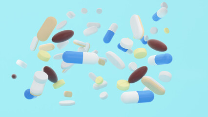 Various medical drugs,picture of many medicines,Proper care and use of medicines,medicine,3D rendering