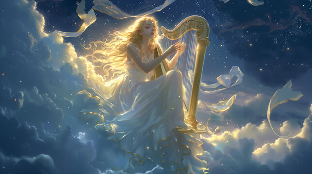 A woman playing viola on the clouds