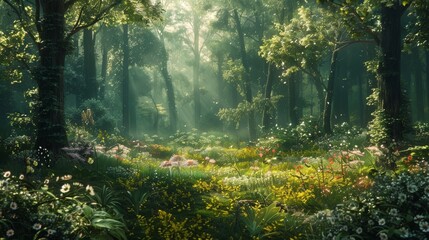 Obraz premium A dense forest near a small village