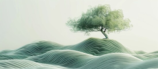 Solitary Tree on a Wavy Green Landscape