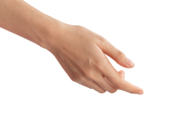 Woman hand touching or pointing on isolated white background.