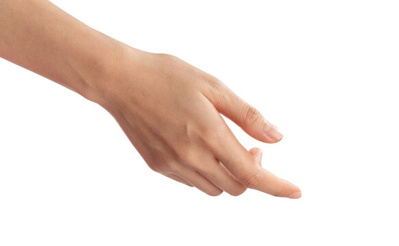 Woman hand touching or pointing on isolated white background.