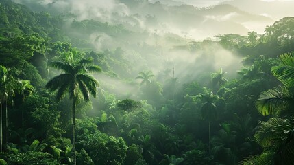 Obraz premium Rainforest with mist wallpaper