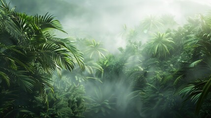 Naklejka premium Rainforest with mist wallpaper