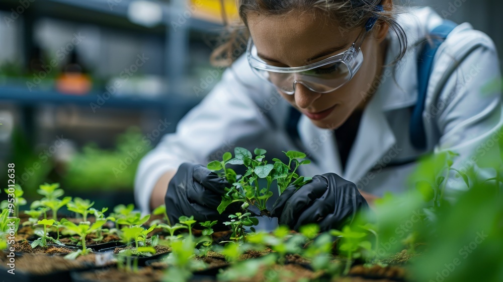 Aufkleber scientists in a lab analyzing soil samples and developing new agricultural technologies