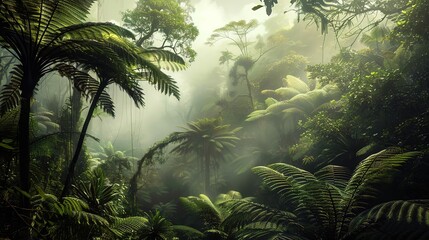 Rainforest with mist wallpaper