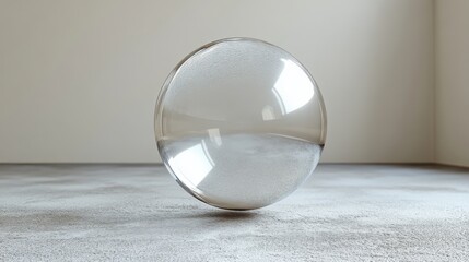 3D render minimal abstract concept clean style floating translucent glass sphere clear ball in empty space modern blank mockup copy template