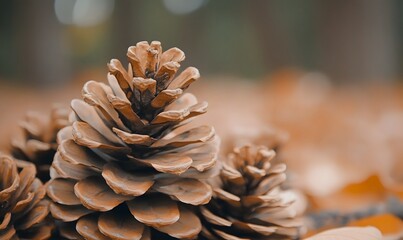 Fototapeta premium Pine cone background. Autumn nature, Generative AI