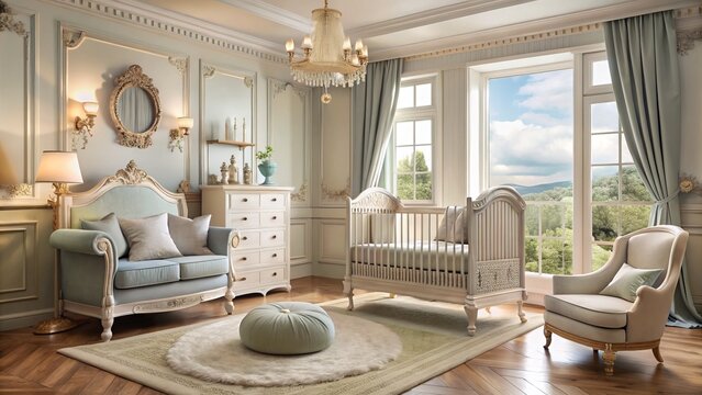 Soft pastel hues and intricately carved wooden details set the tone for a serene morning glow, blending traditional and modern luxury with whimsical wonder.